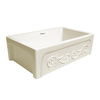 Whitehaus 33" Front Apron Sink W/ An Intricate Vine Design On One Side, Bsct WHSIV3333-BISCUIT